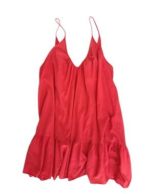 9seed Coral Red Cotton Ruffle Dress Size S Boho Swing Style Swim Cover Up Summer